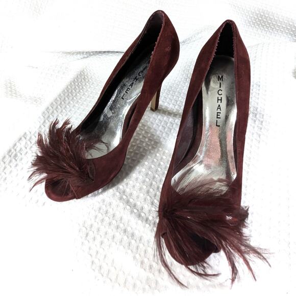 MICHAEL! "CHICAGO" BURGUNDY SUEDE LEATHER W/ACCENT FEATHERS PUMPS! SZ 8M - Picture 10 of 10